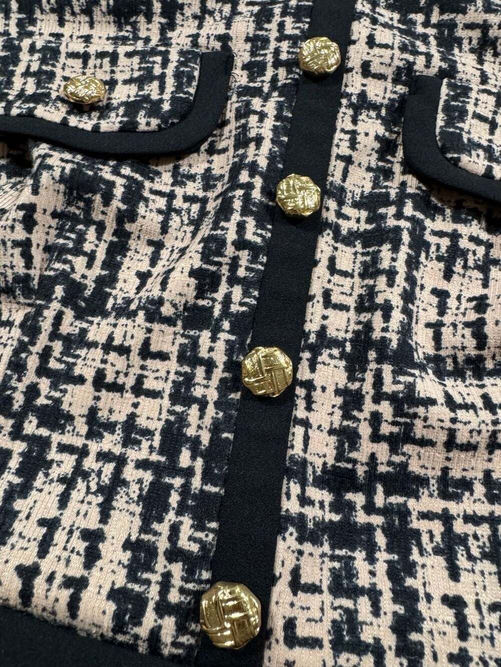 Shelby & Palmer Pink Black Plaid Tweed Sheath Dress Gold Button Trim Size 12 - Picture 7 of 16